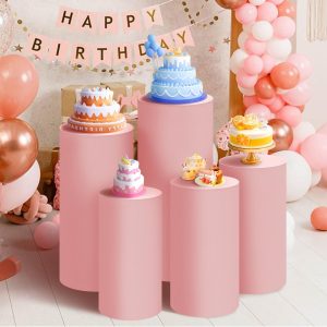3pcs Cylinder Pedestal Covers for Birthday Party Decor, Pink,Black - Image 7