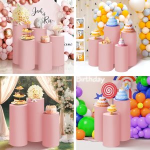 3pcs Cylinder Pedestal Covers for Birthday Party Decor, Pink,Black - Image 4