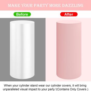 3pcs Cylinder Pedestal Covers for Birthday Party Decor, Pink,Black - Image 3