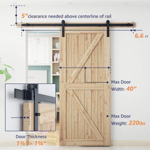 6.6ft Sliding Barn Door Hardware kit, Fit 36-40" W Doorpanel - Image 2