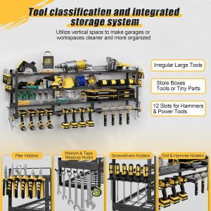 Power Tool Organizer Wall Mount, 4 Tier, 12 Drill Holders - Image 3