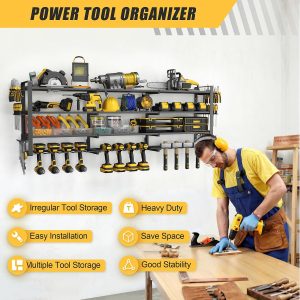 Power Tool Organizer Wall Mount, 4 Tier, 12 Drill Holders - Image 4