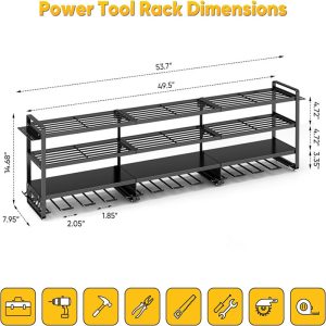 Power Tool Organizer Wall Mount, 4 Tier, 12 Drill Holders - Image 2