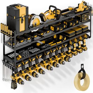 Power Tool Organizer Wall Mount, 4 Tier, 12 Drill Holders - Image 1